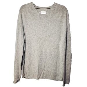 Billy Reid Mens Gray Marled Wool/Cashmere/Silk Sweater Suede Patches XL Luxury